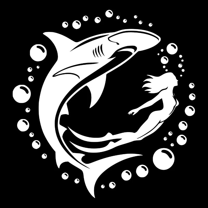 Hammerhead shark and diver dancing underwater
