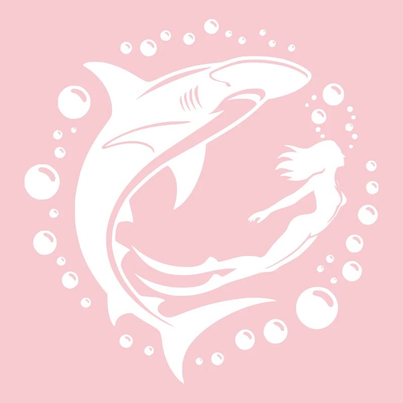 Hammerhead shark and diver dancing underwater