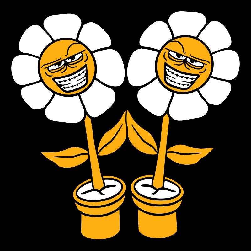 2 fleurs maléfiques Regard méchant Sourire Visage coquin