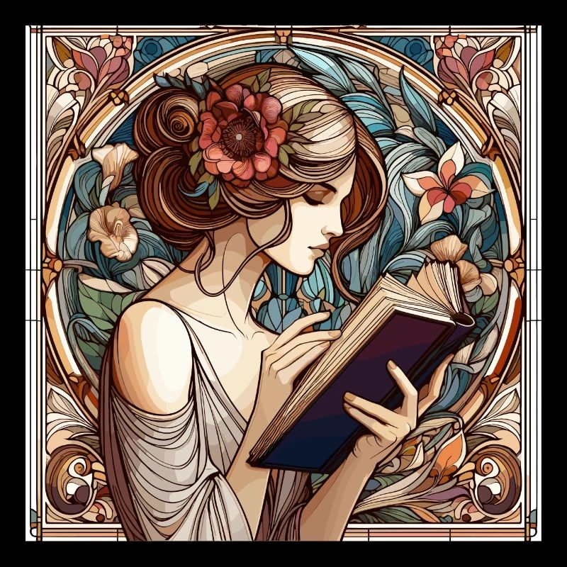 Jugendstil Frau Buch Bücher Lesen Geschenk