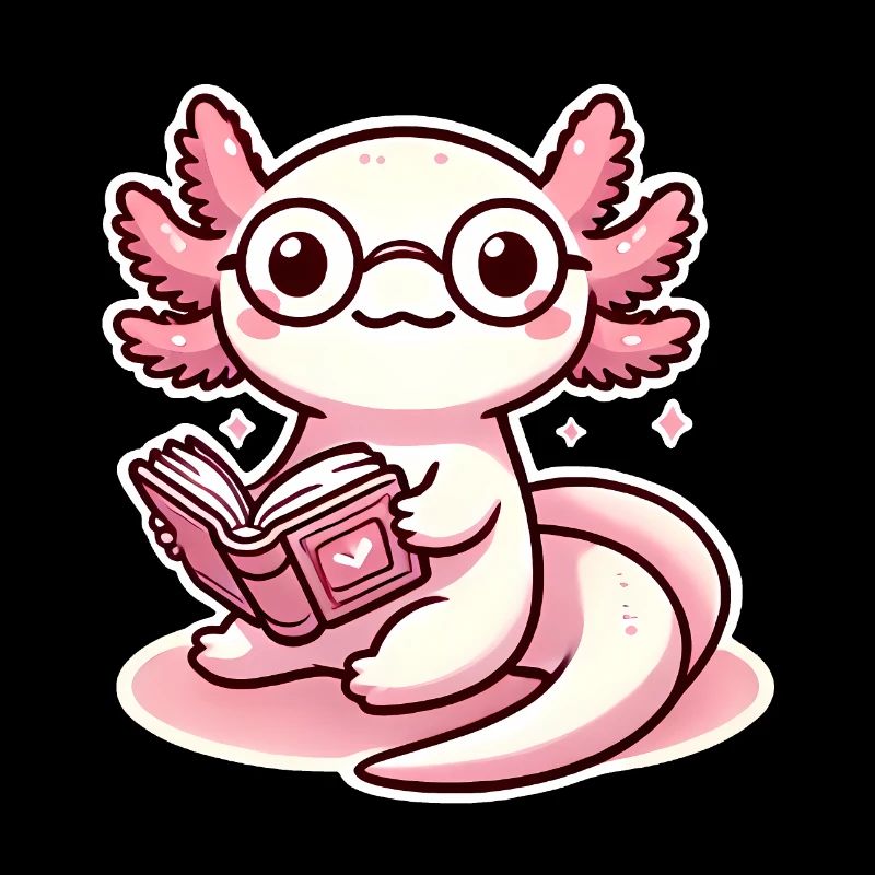 Adorable Bookworm Axolotl Cartoon