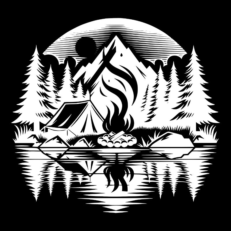 Vacances en camping dans la forêt avec un lac réfléchissant