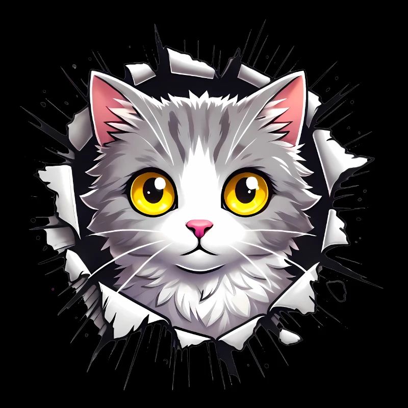 Peeking Cat Through Jagged Hole