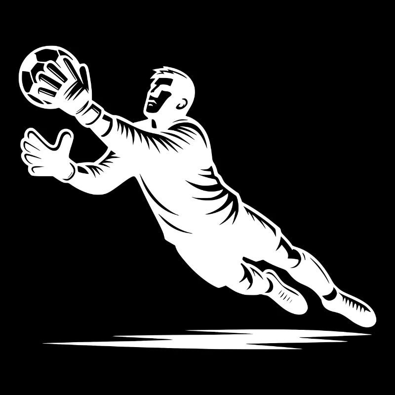Reflexive goalkeeper in full defensive action