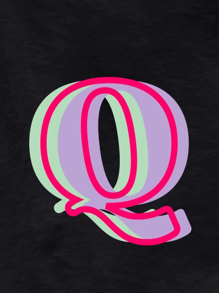 Multi-coloured letter q