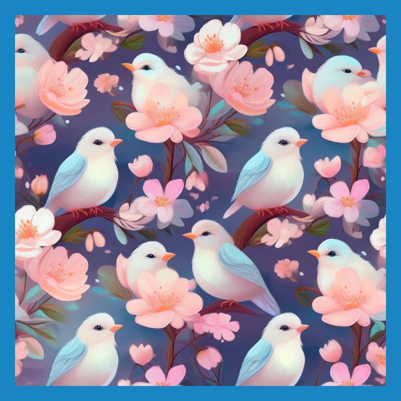 Birds in the Cherry Blossom Tree | Seamless pattern