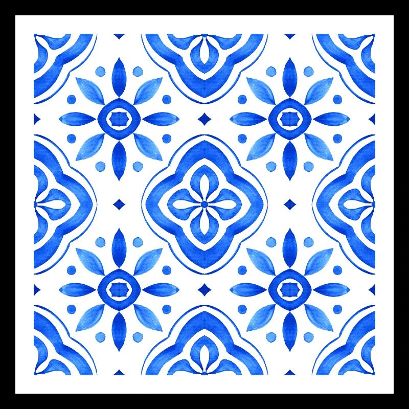 Blue Mediterranean Tile Watercolour Pattern