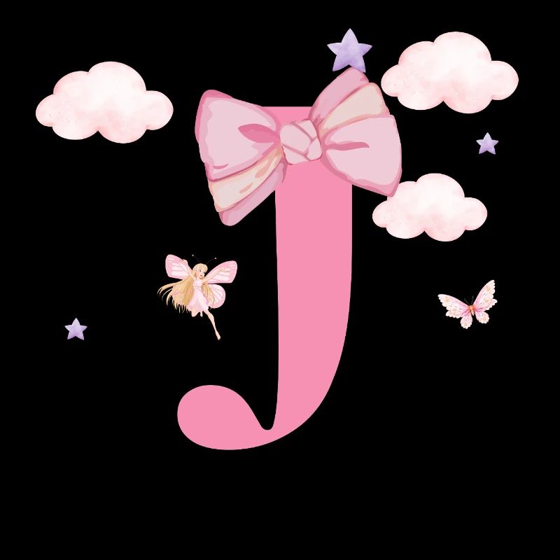 Lettre j rose nuages