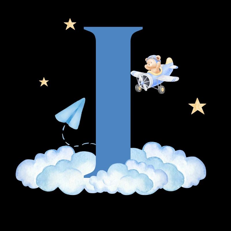 Letter i Blue Clouds Airplane Child