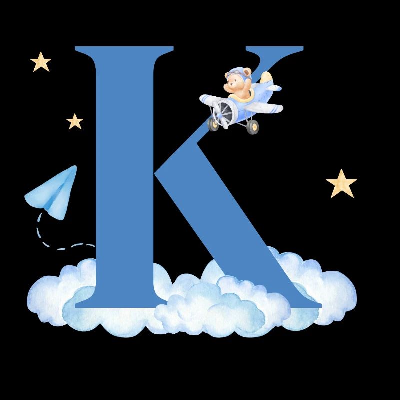 Letter k blue clouds airplane child