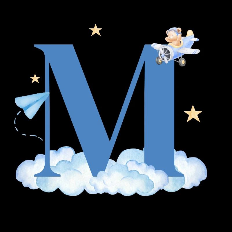 Buchstabe M Blaue Wolken Flugzeug Kind