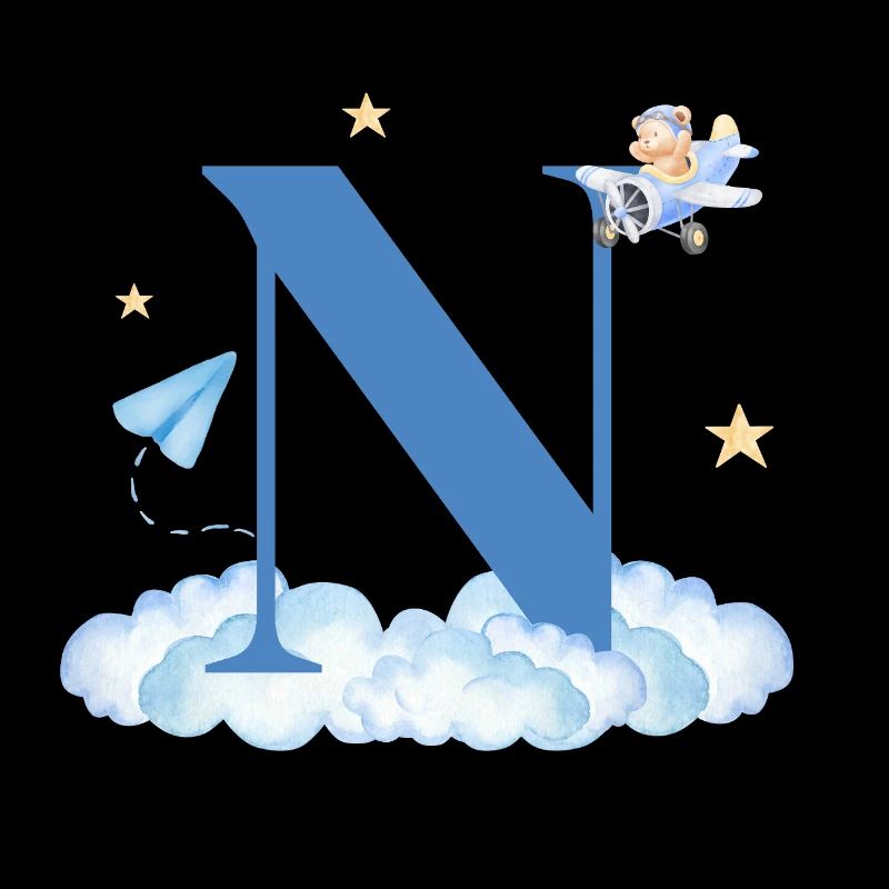 Letter n Blue Clouds Airplane Child