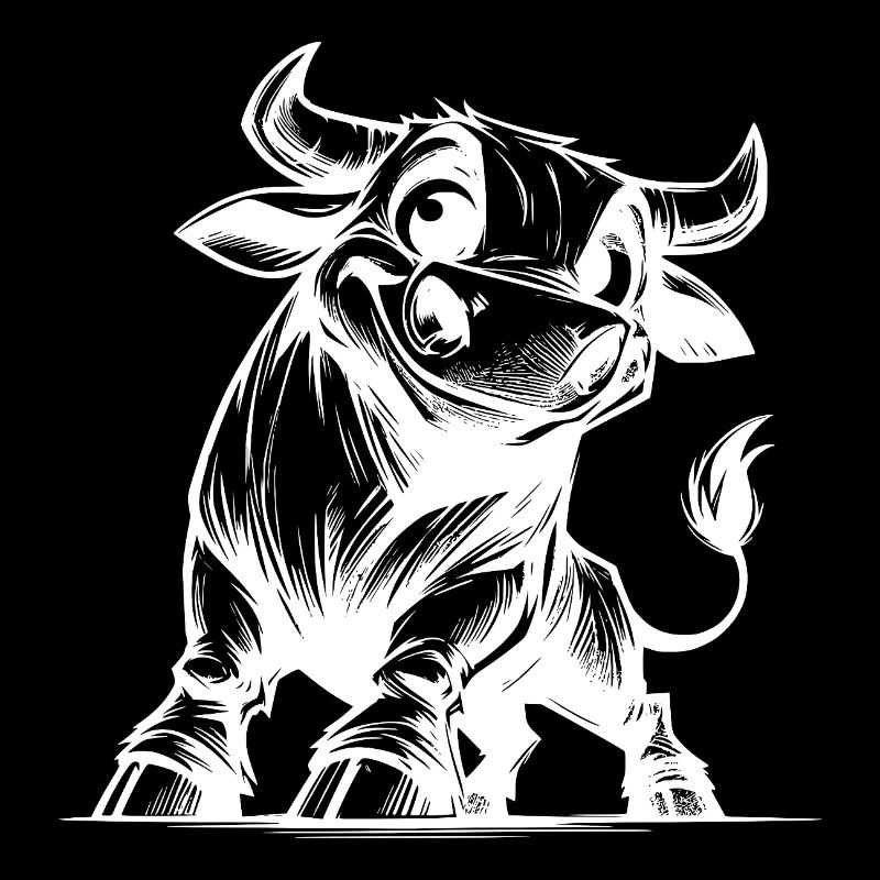 Pencil bull drawing with giant horns