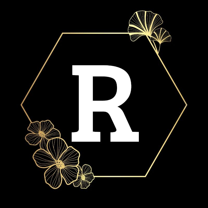 Buchstabe r Goldener Blumenrahmen