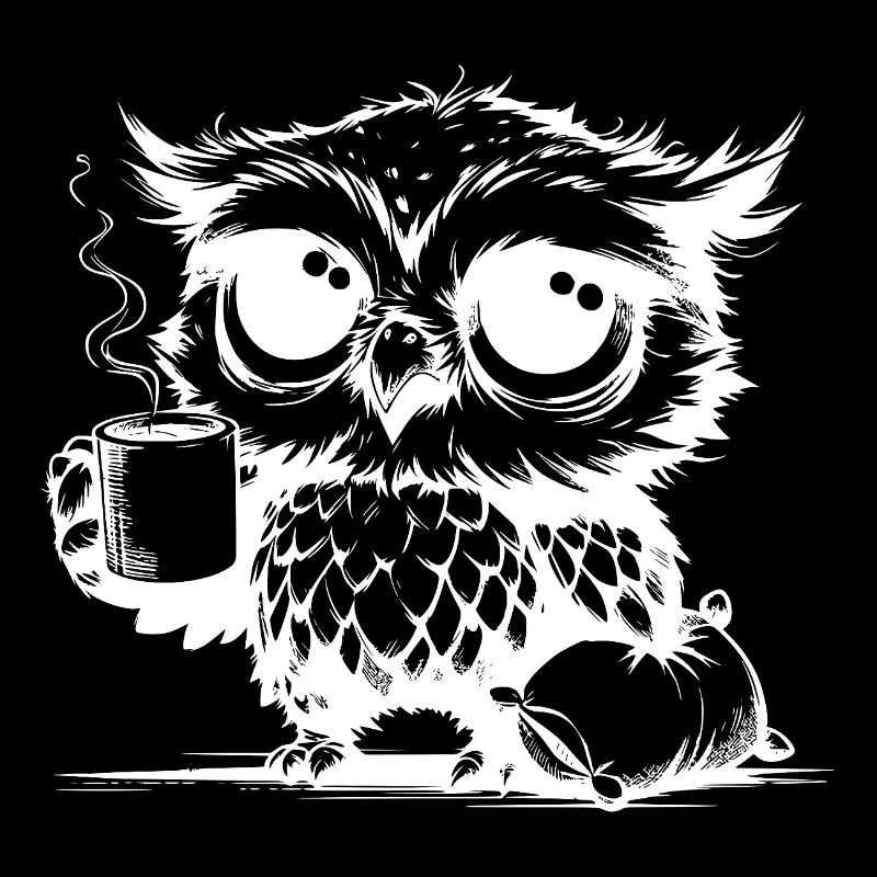 Hibou endormi déclarant que le café est un devoir