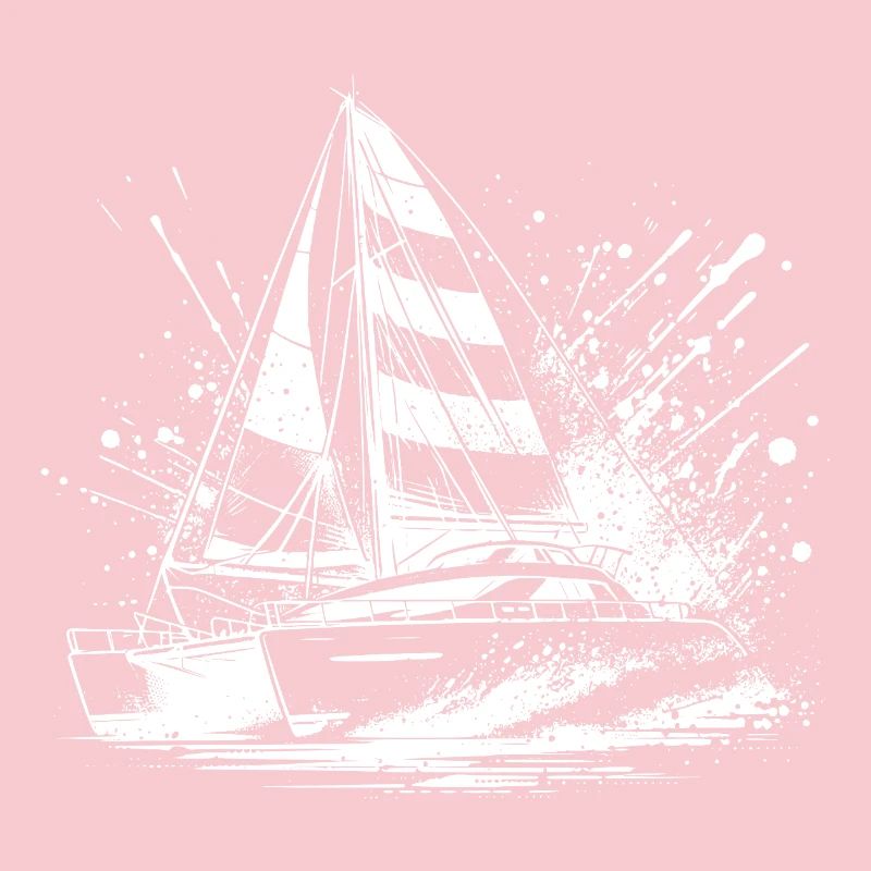 Catamaran double hull sailboat with sails