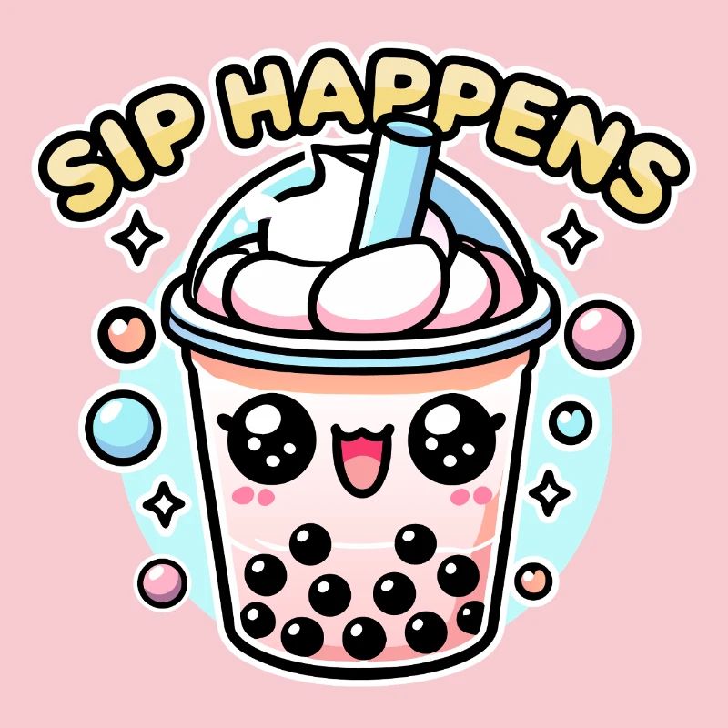 Kawaii Chibi Bubble Tea – Sip Happens Fun Food Pun