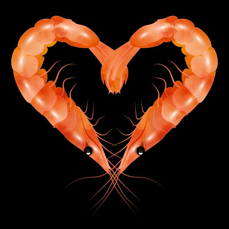 zwei Garnelen oder Shrimps in Herz Form gestaltet