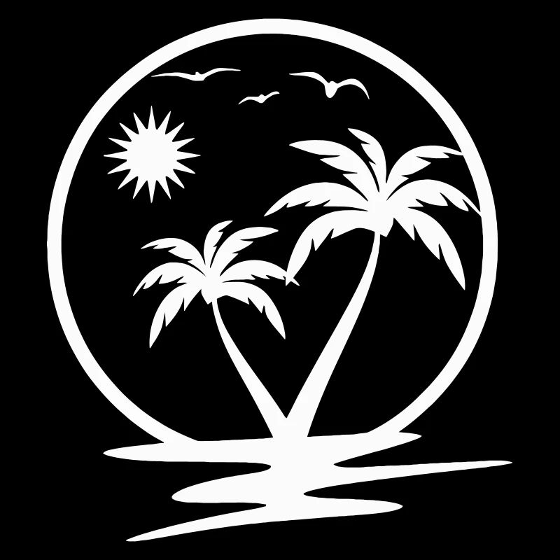 Tropical Sunset with Palm Trees and Birds