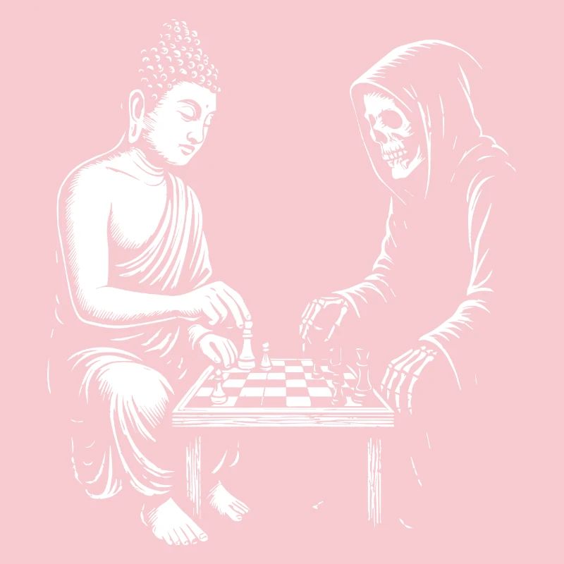 Buddha is playing Chess Duel with skeleton