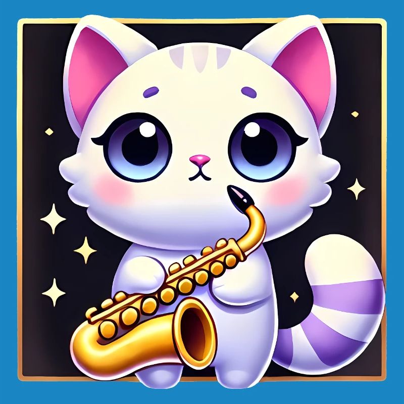 Conception de dessin animé de chat de saxophone mignon