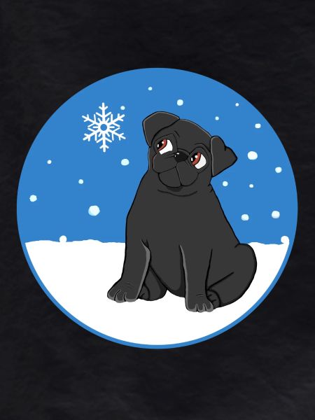 Schwarzer Mops im Schnee
