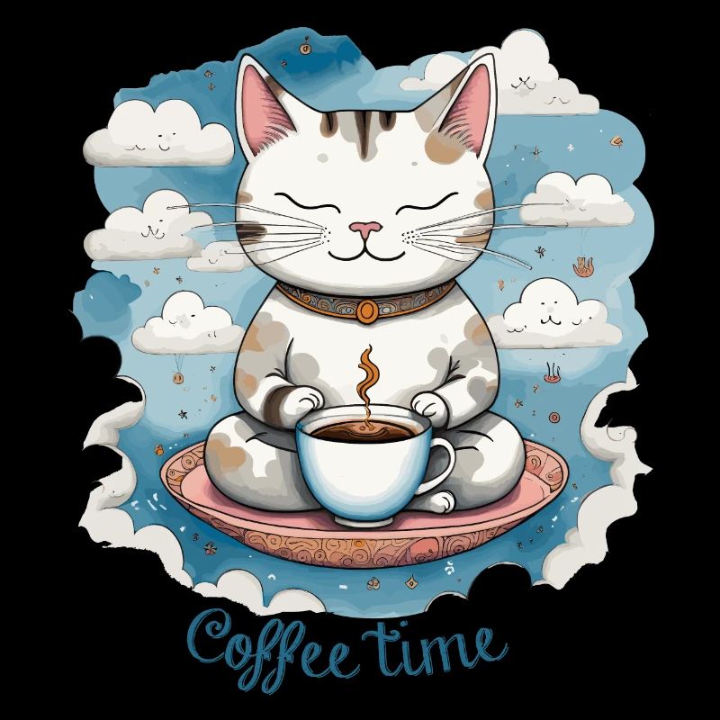 Cat drinking coffee, coffee time, cat humor