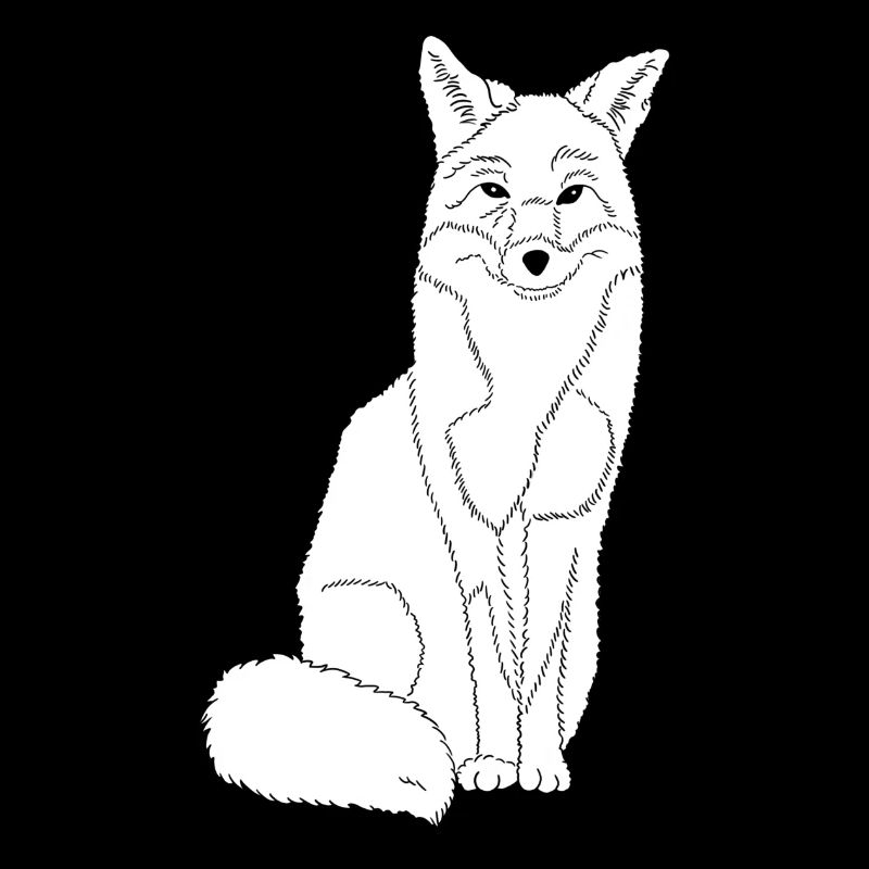 happy fox in black and white