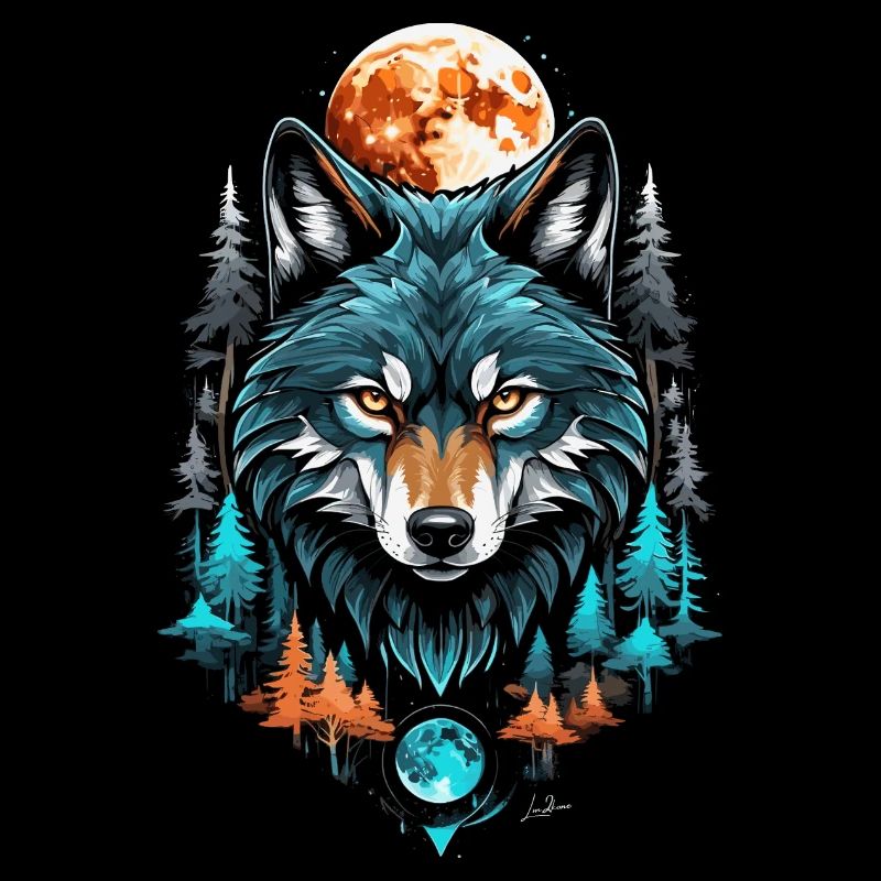 Wolf Geometrischer Mond Wald