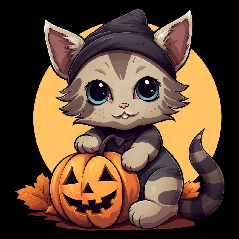 Mignon chat d’Halloween avec casquette en automne