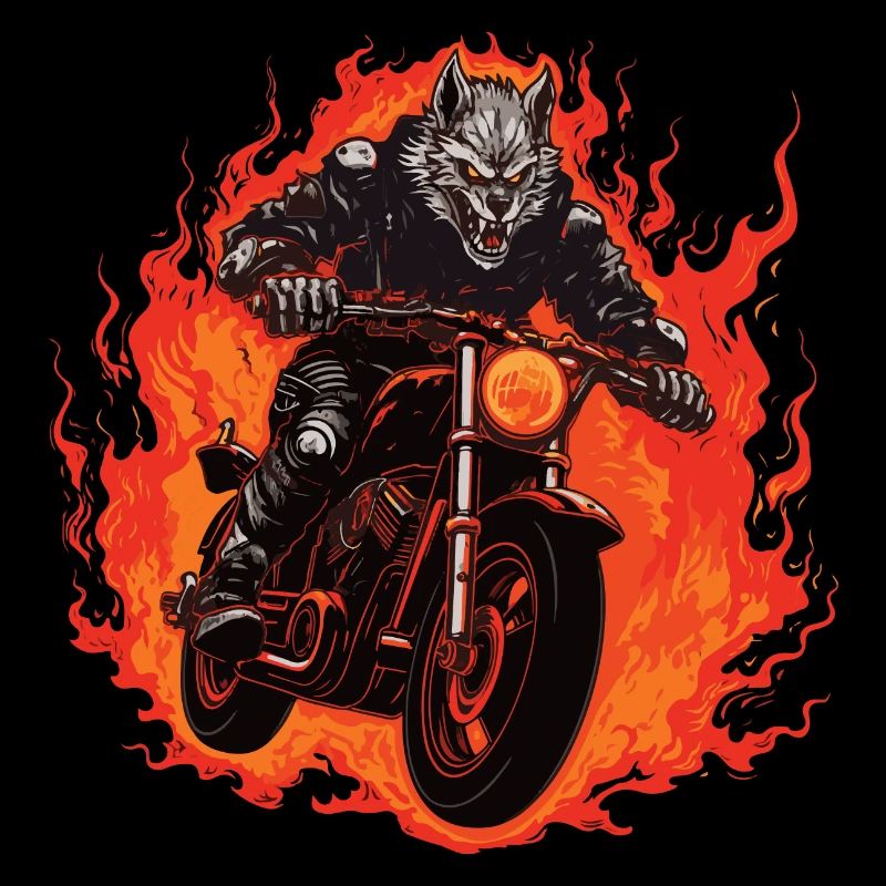 Motorcycle Biker Wolf Flame