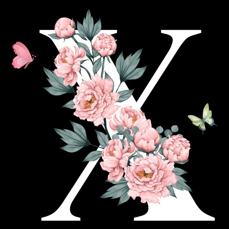 Lettre x fleurs rose