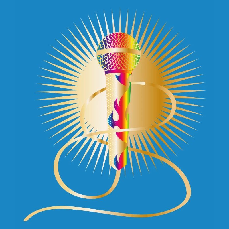 microphone doré avec éléments arc-en-ciel