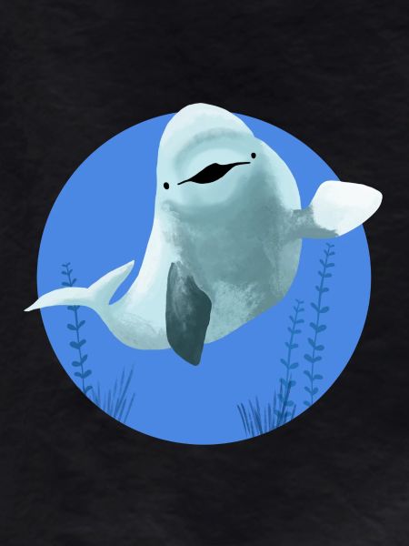 Beluga cheerful in blue circle
