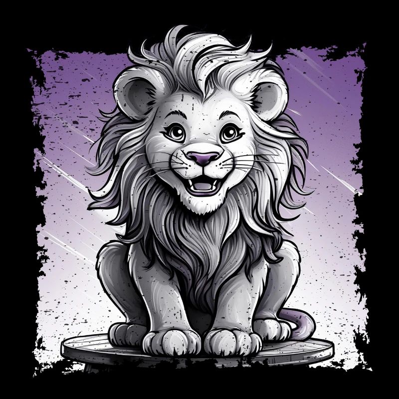 Lion comic, laughing sitting on stool | Poster