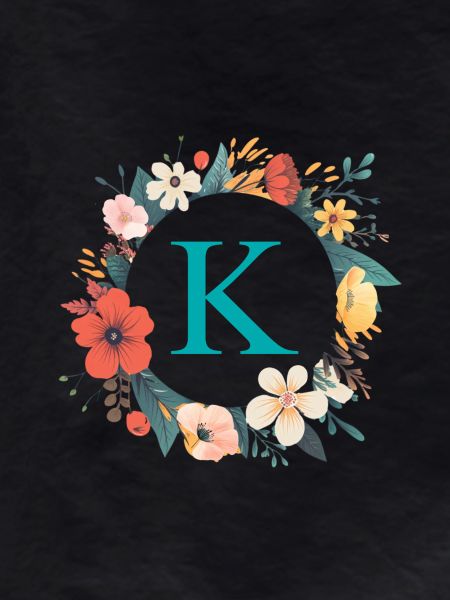 K Monogram, Flower Wreath, Personalizable
