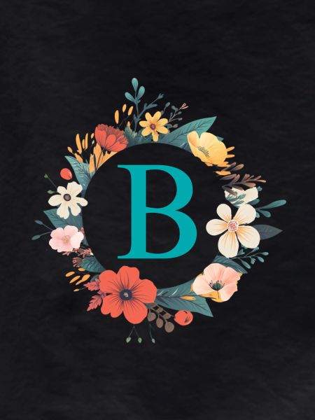 B Monogram, Flower Wreath, Personalizable