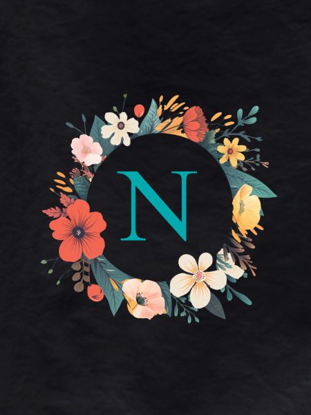 N Monogram, Flower Wreath, Personalizable