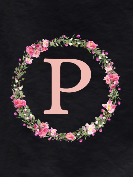 P Monogram, Flower Wreath, Personalizable