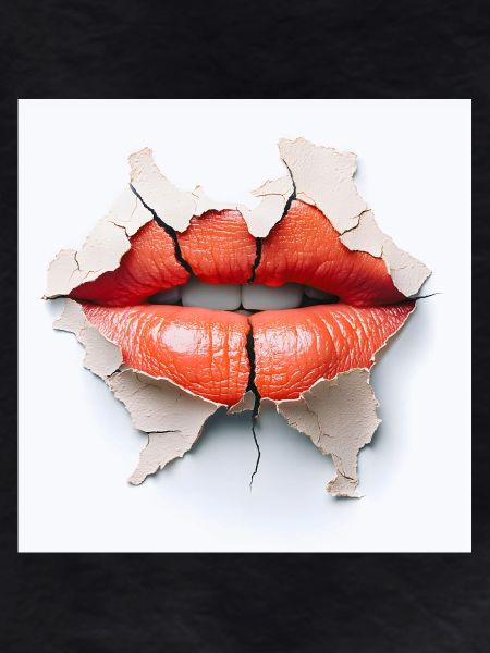 Bold lips on cracked wall