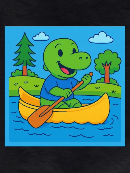 Little dinosaur in a canoe