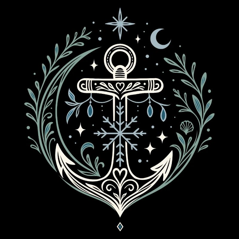 Ancre de Noël maritime avec lune et étoiles