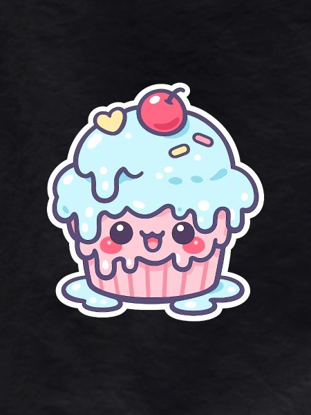 Kawaii Cupcake with Blue Frosting