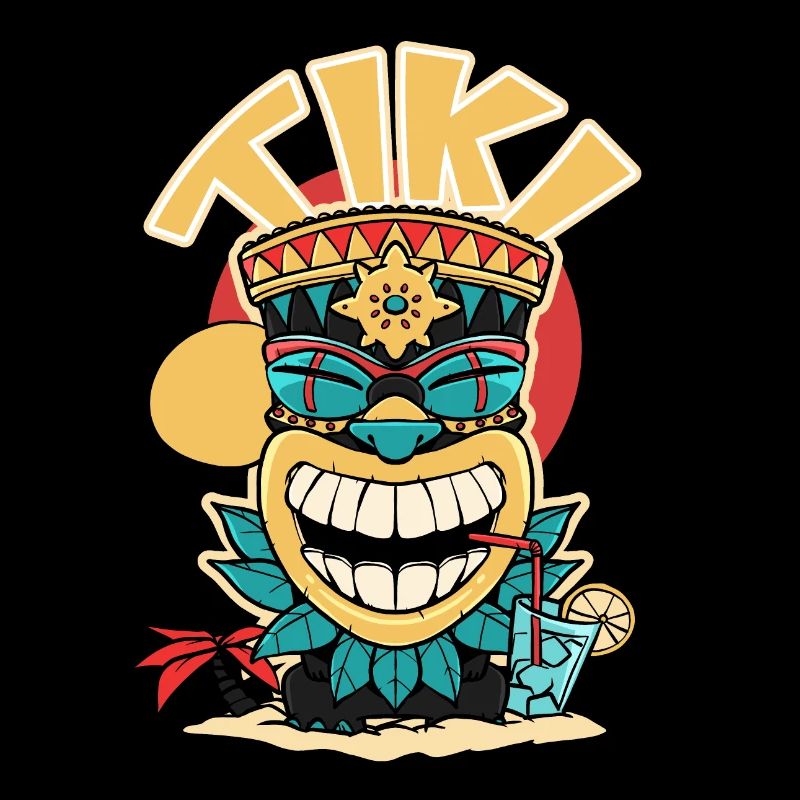 Tiki mask drinking a.