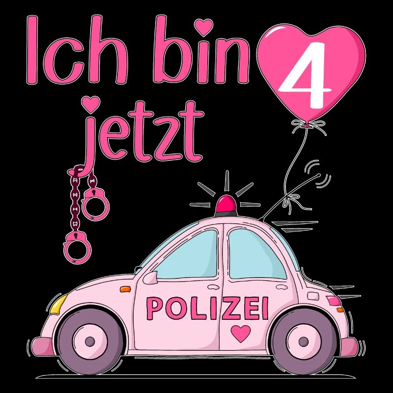 Polizeiauto Ich bin jetzt 4 Geburtstag Rosa