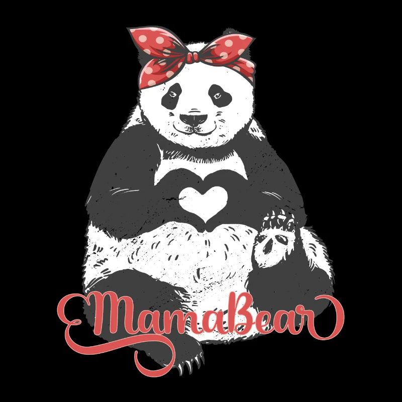 « MamaBear » panda avec bandana rouge et coeur de main
