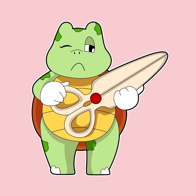 Tortue comme coiffeur avec ciseaux