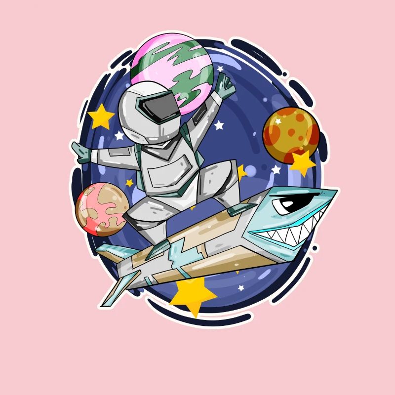 Astronaut boy in space with rockets