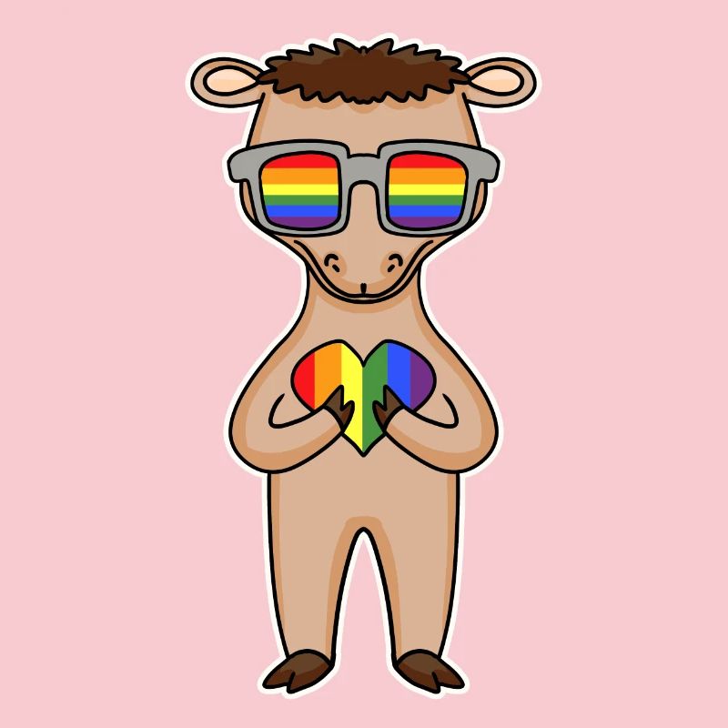 Regenbogen - Kamel mit Brille und Herz