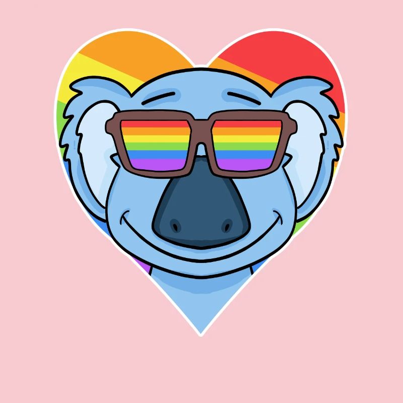 Rainbow - Koala with glasses and heart